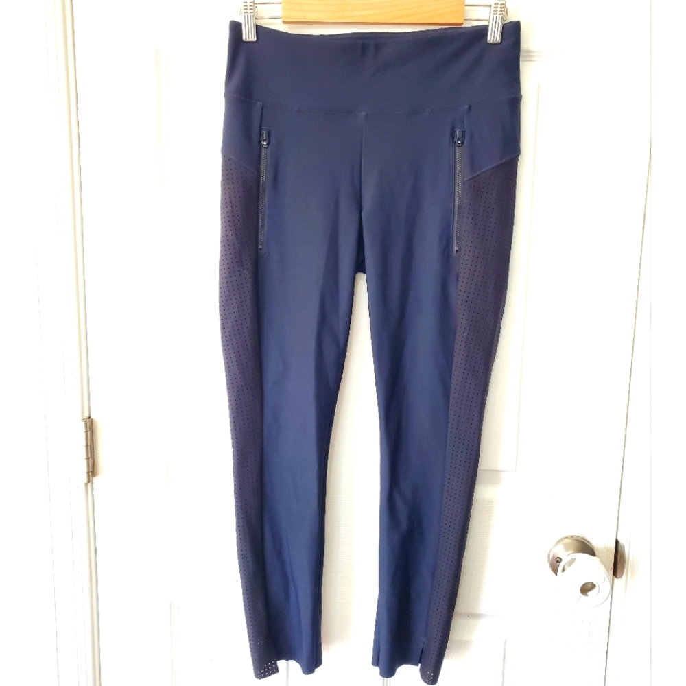Athleta Power Stretch Pant, Navy Blue & Black Mesh Size Small